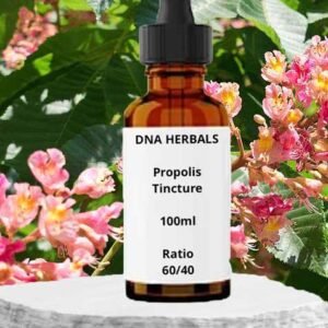 Propolis is a resinous, sticky substance used by bees to combine the materials of their hives, in combination with beeswax and other resinous secretions from plant bark.