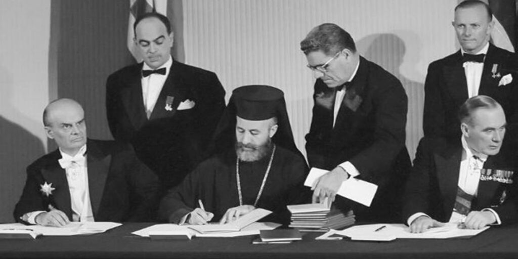 Makarios signing the Zurich Agreement