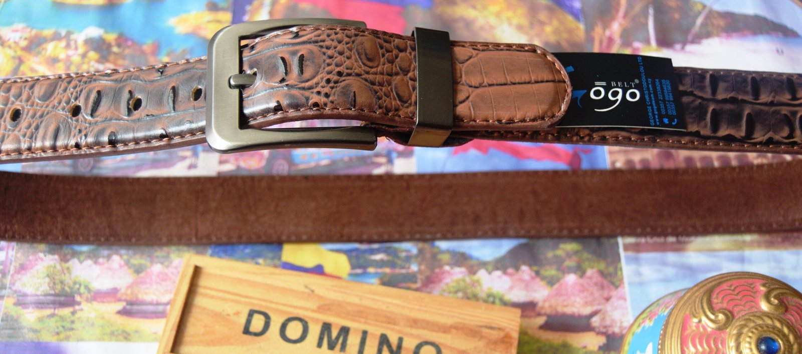 MENS GENUINE LEATHER BELT LIGHT BROWN SNAKE DECO LENGTH 115 CM MADE IN COLOMBIA - Image 3