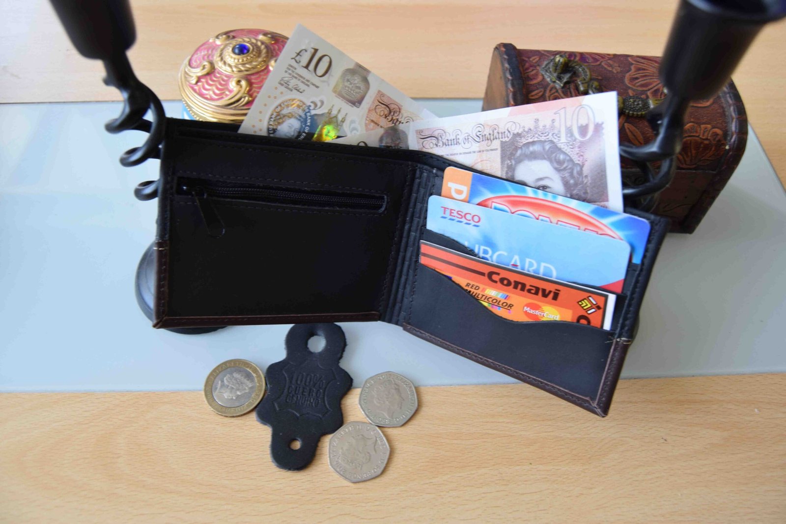 A Handmade Leather Wallet in Black and Brown Made in Colombia