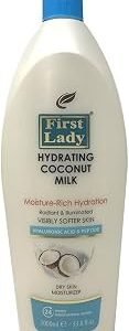 First Lady Coconut Moisturising Lotion 1000ml with Pump Dispenser | Hyaluronic Acid & Peptide Body Lotion | Deep Hydration, Firming & Smoothing Moisturiser for Dry Skin