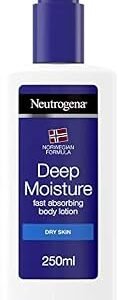 Neutrogena Norwegian Formula Deep Moisture Fast-Absorbing Body Lotion (1x 250ml), Non-Greasy Body Moisturiser for Dry Skin with 10% Glycerine and Pro-Ceramide Technology, Provides 72-Hour Moisturisation