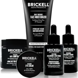 Brickell Men's Complete Defense Anti Aging Routine, Night Face Cream, Vitamin C Day and Night Serum, Facial Moisturizer w/SPF and Eye Cream, Natural and Organic, Scented