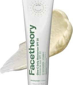 Facetheory Glow-C Daily Moisturizer SPF 30 (Unscented) - Lightweight Cream for All Skin Types with Dual-Action Vitamin C and Niacinamide for Smooth Skin (50ml)