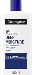 Neutrogena Norwegian Formula Deep Moisture Fast-Absorbing Body Lotion 400ml, Non-Greasy Body Moisturiser for Dry Skin with 10% Glycerine and Pro-Ceramide Technology, Provides 72-Hour Moisturisation