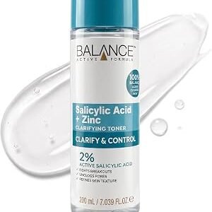 Balance Active Formula Salicylic Acid + Zinc Toner (200ml) - Exfoliates, Unclogs Pores, Prevents Blemishes & Blackheads, Minimises Pores for Clearer Complexion