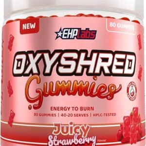 EHP Labs OxyShred Gummies - Pre Workout Gummies & Energy Chews with Caffeine (100mg) and L-Carnitine - Metabolism Support, All Natural Energy Boost - Strawberry Flavour - 40 Serves.