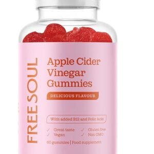 Apple Cider Vinegar Gummies with The Mother 1000mg | Enhanced with Vitamin B12 & Folic Acid | 60 Vegan ACV Capsules with Pomegranate & Beetroot Powder | Natural Ingredients by Free Soul