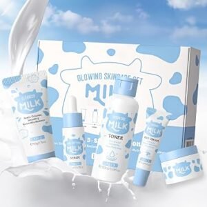 LAIKOU Milk Skincare Set, 5Pcs Nourishing Face Care Routine Kit