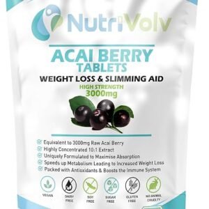 Acai Berry 3000mg | 120 Vegan Tablets (4 Month Supply) | High Strength Superfruit Supplement | Natural Weight Loss & Slimming Aid | Metabolism, Energy & Antioxidant Support | by NutriVolv