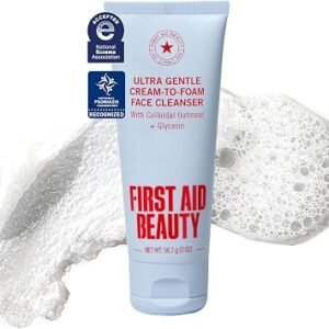 First Aid Beauty Ultra Gentle Cream-to-Foam Pure Facial Cleanser ? Makeup Removing Face Cleanser - Face Wash with Colloidal Oatmeal & Glycerin, for Sensitive, Acne & Blemish-Prone Skin, 2 oz